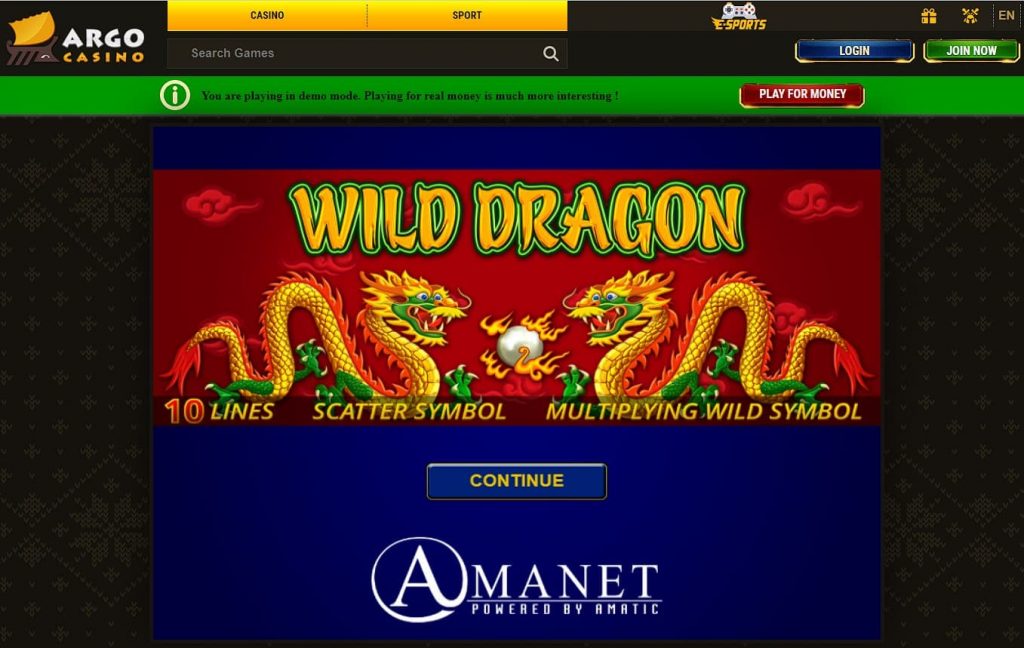 Wild Dragon Slot at Argo Casino