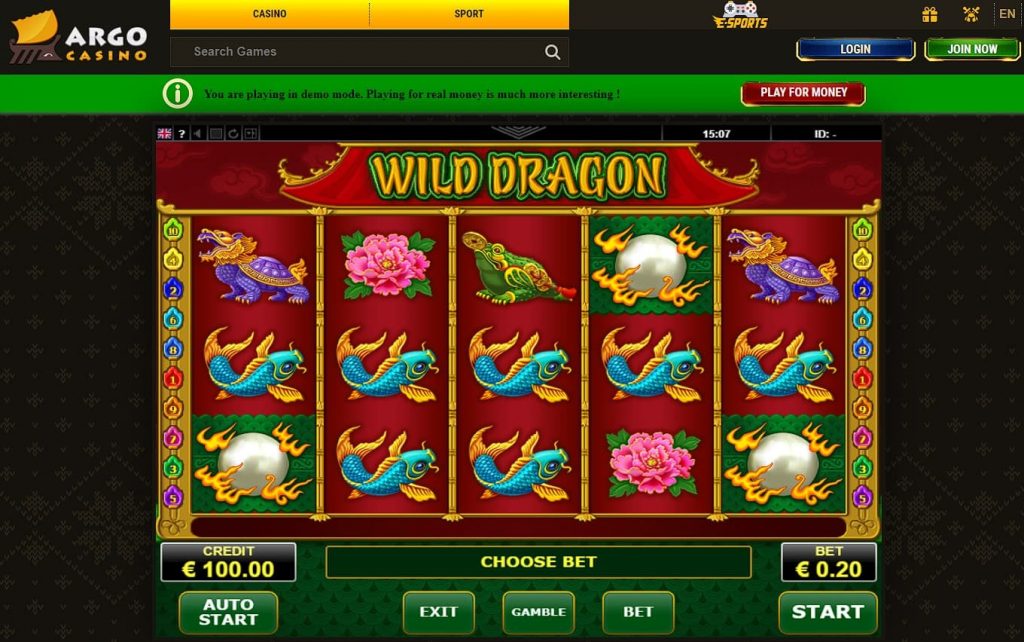Wild Dragon Slot machine at Argo Casino